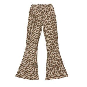 Belle du Jour Vintage-Inspired Brown Floral Flared Pants Medium Soft Knit